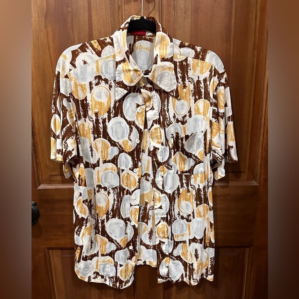 Vintage 70s Men's Short Sleeve‎ Abstract Geometric Shirt